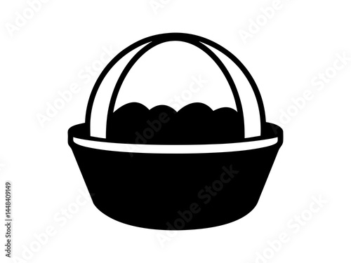 Elegant Easter Egg Basket Vector – Intricate Black and White Line Art Illustration for Religious Holiday, Spring Decor, and Seasonal Design Projects.