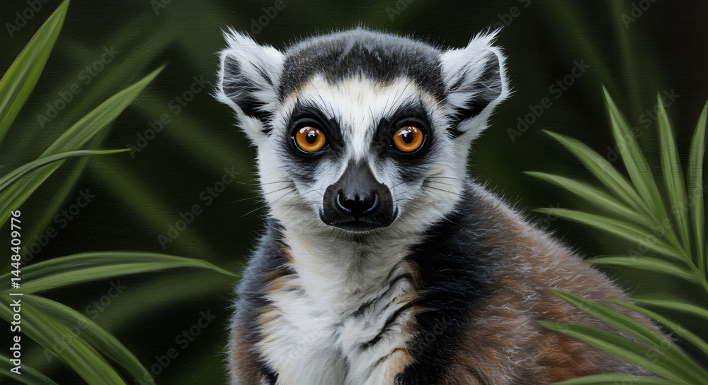Fototapeta premium Ring-tailed Lemur Portrait: A Captivating Gaze into the Wilds of Madagascar