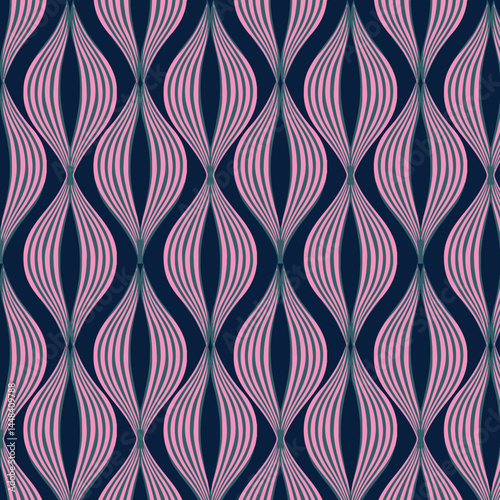 linear vector pattern, repeating abstract leaves, leaf or flower, floral. graphic clean design for fabric, event, wallpaper etc. pattern is on swatches panel.