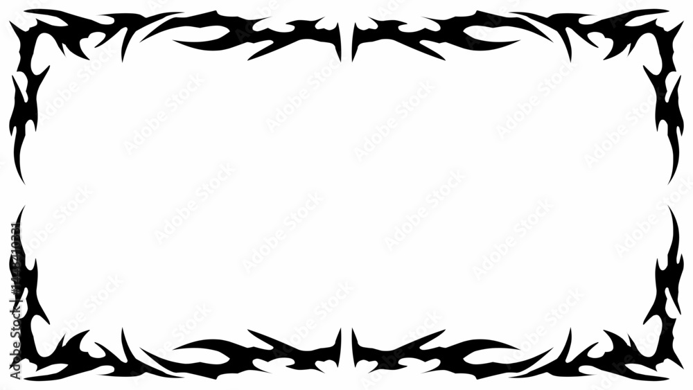 Fototapeta premium Gothic symmetrical fire frame in black tribal abstract shape free-hand style vector design dark aesthetic background