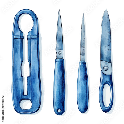 illustration of Dissecting Kit With Scissors Scalpel And Forceps, watercolor vector, isolated on a white background.