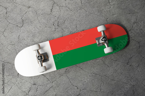 Skateboard with the flag of Madagascar 3D Rendering