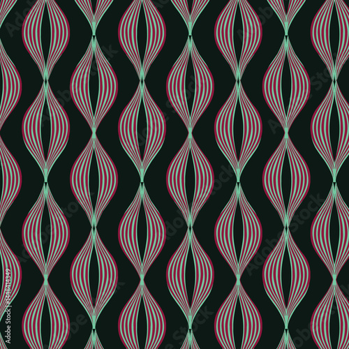 linear vector pattern, repeating abstract leaves, leaf or flower, floral. graphic clean design for fabric, event, wallpaper etc. pattern is on swatches panel.