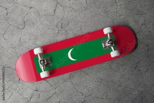 Skateboard with the flag of Maldives 3D Rendering