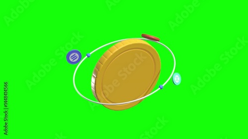 Crypto Currency 3D Animated Icon with green screen