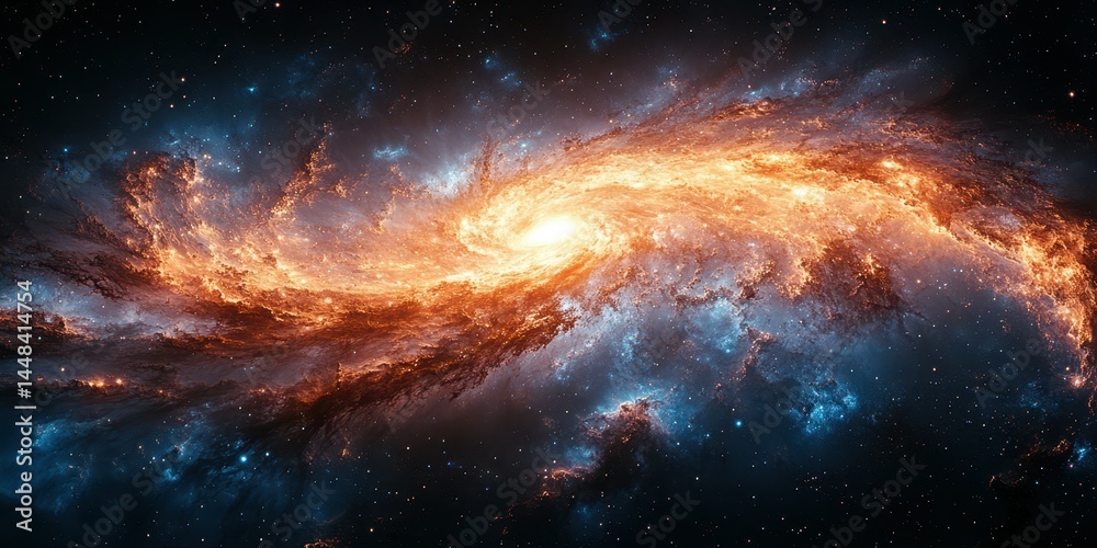 Vibrant spiral galaxy with swirling orange and blue hues captured in deep space Vibrant spiral galaxy with swirling orange and blue hues captured in deep space