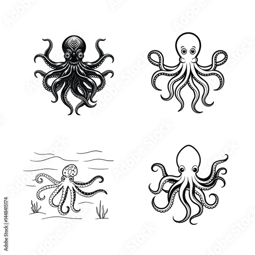 Wallpaper Mural 4 icon set octopus vector Torontodigital.ca