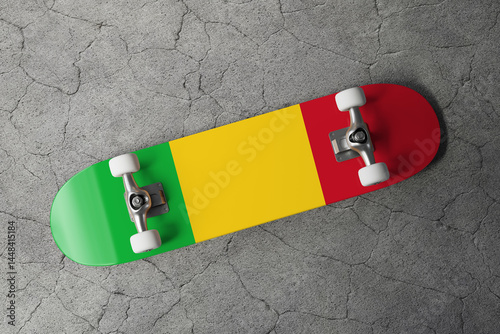 Skateboard with the flag of Mali 3D Rendering