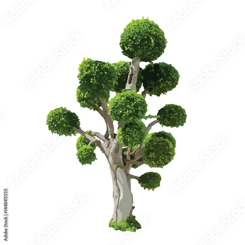 Vector watercolor green tree or forest side view isolated on white background for landscape and architecture drawing,elements for environment or and garden,Shrub for section