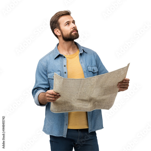 Man Looking at Map, Planning a Trip