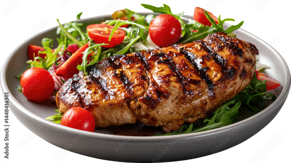 Grilled Steak and Salad: A mouthwatering image of a perfectly grilled steak paired with a fresh and vibrant salad, offering a delightful culinary experience. Grilled Steak and Salad: A mouthwatering image of a perfectly grilled steak paired with a fresh and vibrant salad, offering a delightful culinary experience.