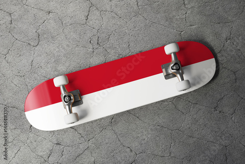 Skateboard with the flag of Monaco 3D Rendering
