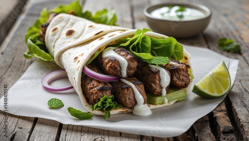 Reshmi Kebab Wrap with Creamy Sauce and Fresh Salad – Gourmet Street Food Style