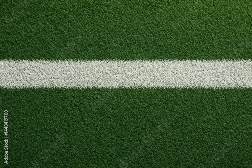 closeup top view of soccer field marking on artificial turf