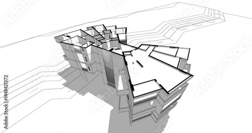 Office building architectural 3d rendering 