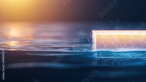 Abstract Light Box Floating on Water Surface at Sunset