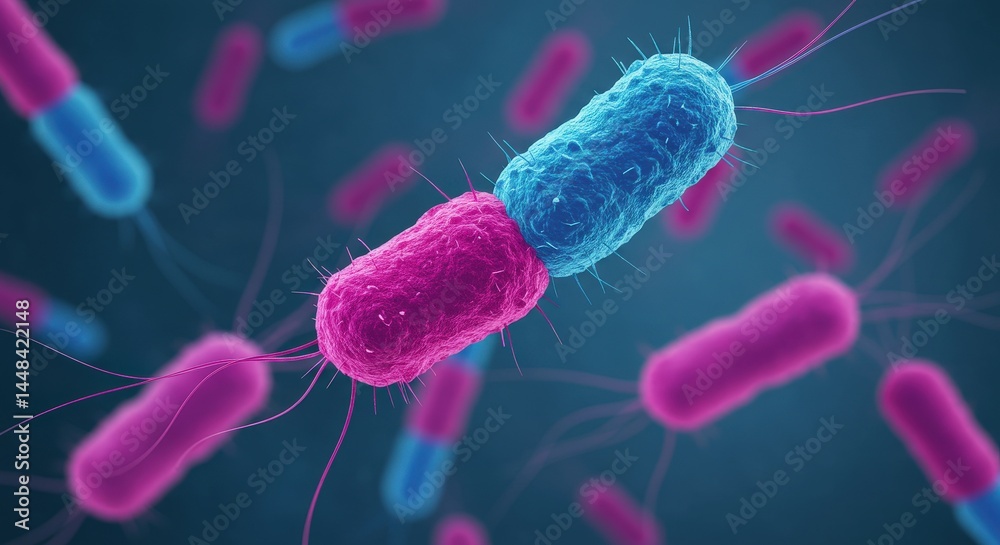 Obraz premium Bacteria Reproduction Microscopic View for Science Education