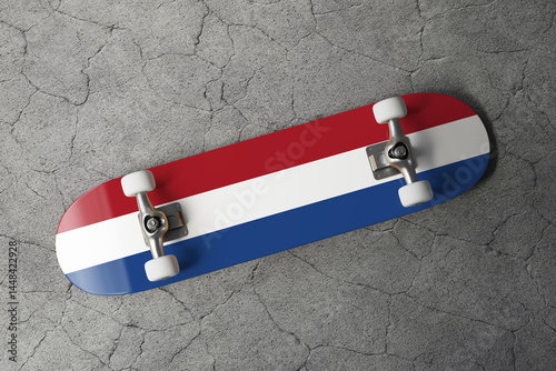 Skateboard with the flag of Netherlands 3D Rendering