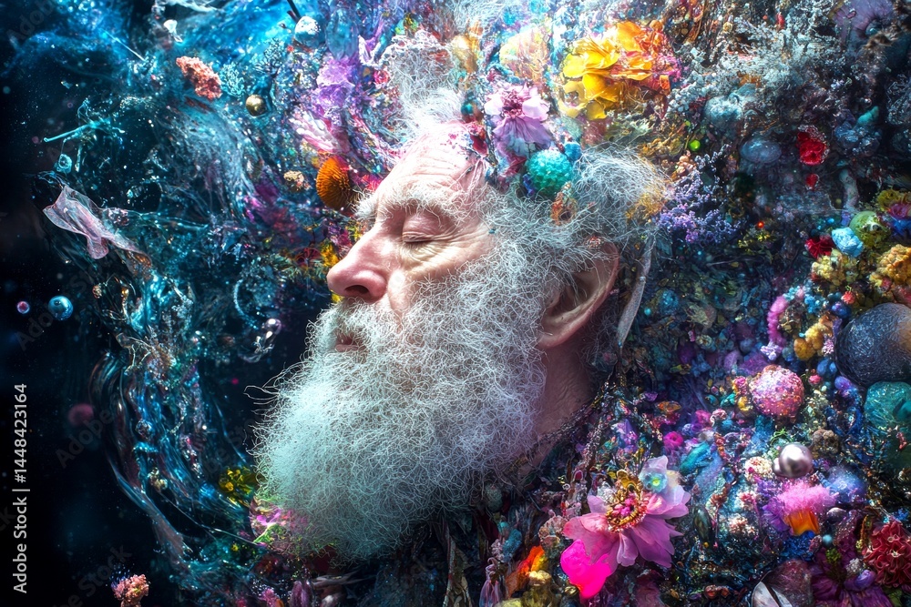 Old age vulnerability. Senior fatigue. Metaphorical macular degeneration awareness of a maturation. Macular degeneration - obstacle in old age: abstract image of human state. Aging skin.