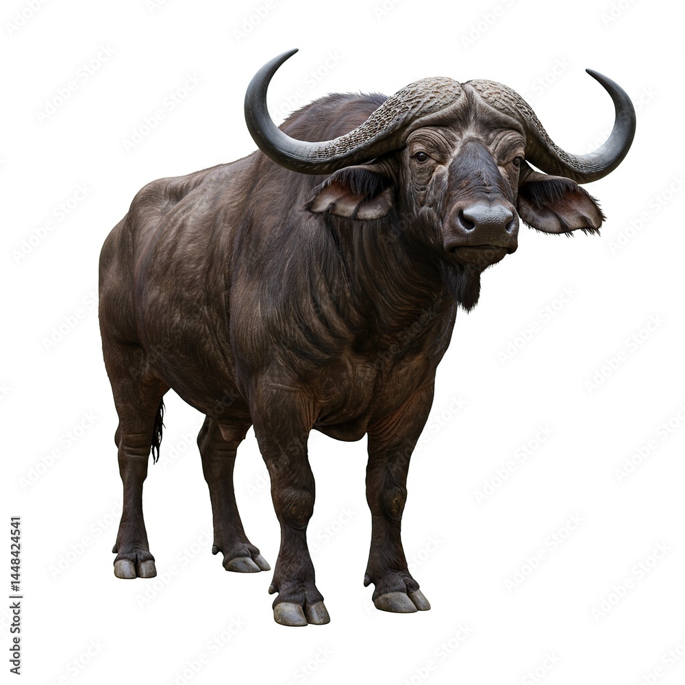 Fototapeta premium African Buffalo Portrait Standing Isolated on White Background