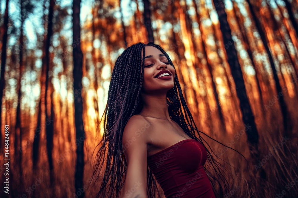 Lovely happy mixed-race girl - for ads, billboard and digital promotion use. Long haircut - braids hair. Commercial marketing conceptual art. Colored hair concepts. African model concept.
