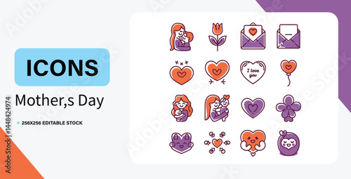 Mothers Day vector icon bundle illustration 