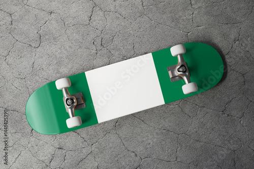Skateboard with the flag of Nigeria 3D Rendering