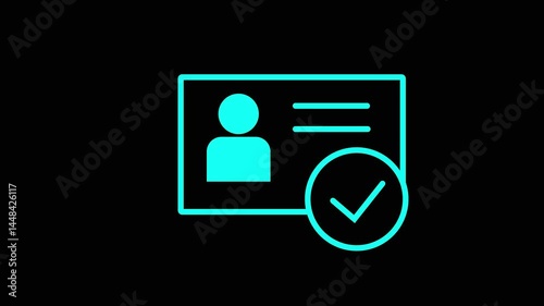 Animated id card icon in cyan with black background digital design graphic