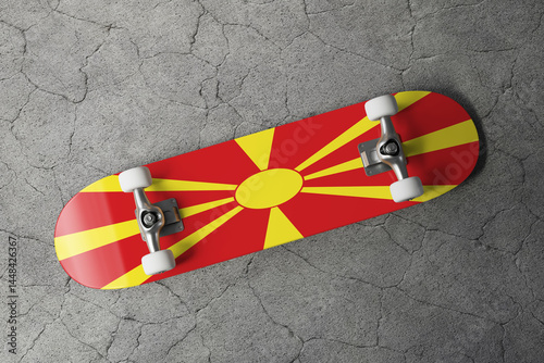 Skateboard with the flag of North Macedonia 3D Rendering