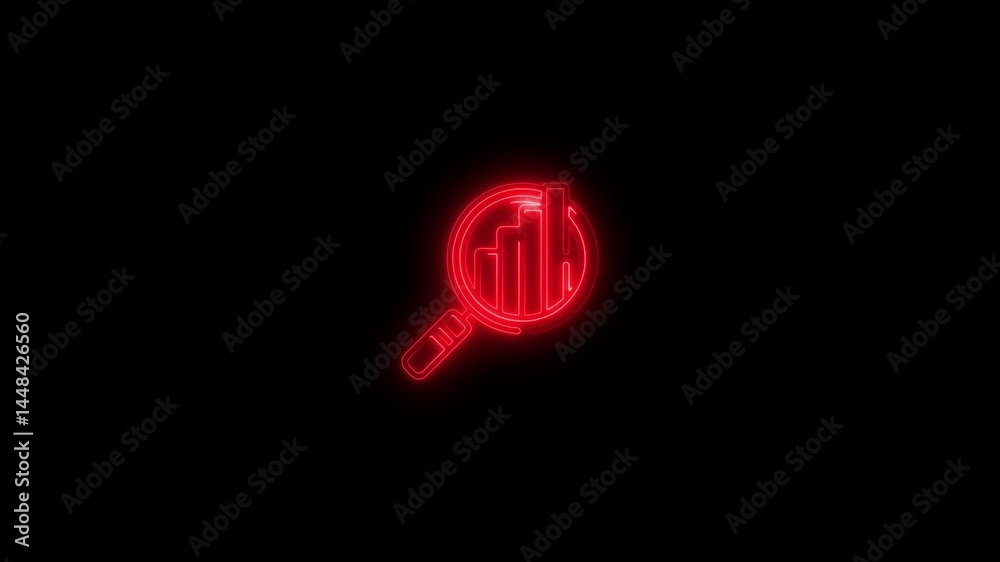 Glowing neon red magnifying glass with bar graph representing data analysis Glowing neon red magnifying glass with bar graph representing data analysis