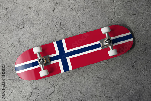 Skateboard with the flag of Norway 3D Rendering