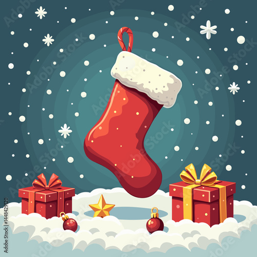santa claus christmas stocking gift present snowy night