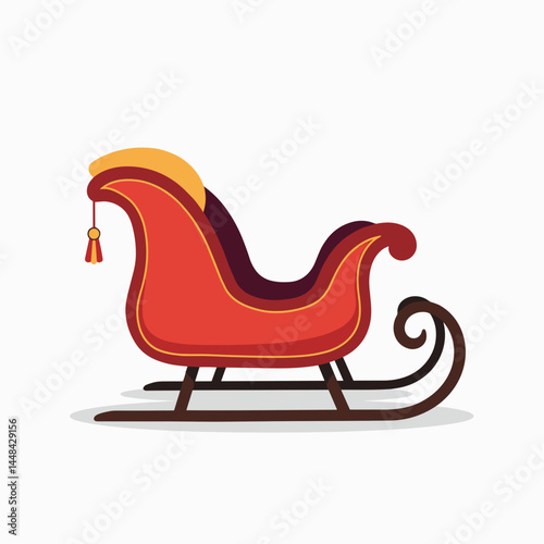 vibrant red santa claus sleigh with gold trim and orange pompom