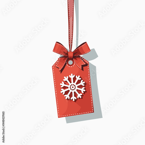 red christmas tag with snowflake decoration