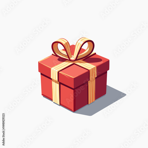 vibrant red gift box with gold ribbon  stock illustration