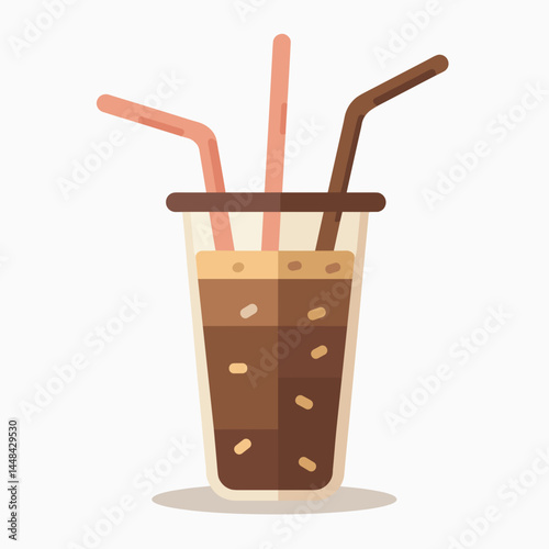 coffee drink with straws  brown coffee, white foam, red straws