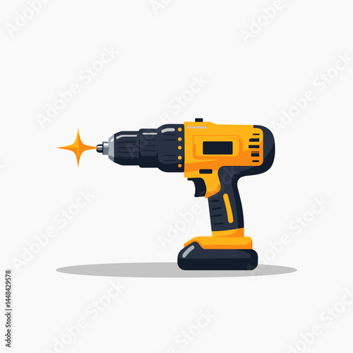 yellow power drill with blue light effect