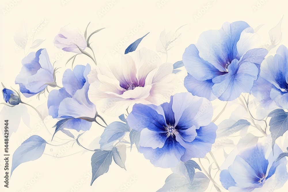 Obraz premium Delicate, pastel flowers in soft blue and white hues.