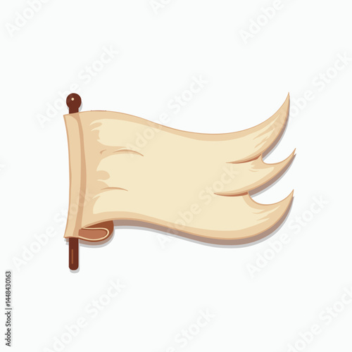 vintage flag icon with brown scroll and gold tassel on beige background