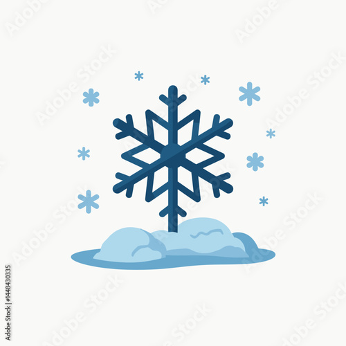 winter wonderland illustration with blue snowflakes and ice floes
