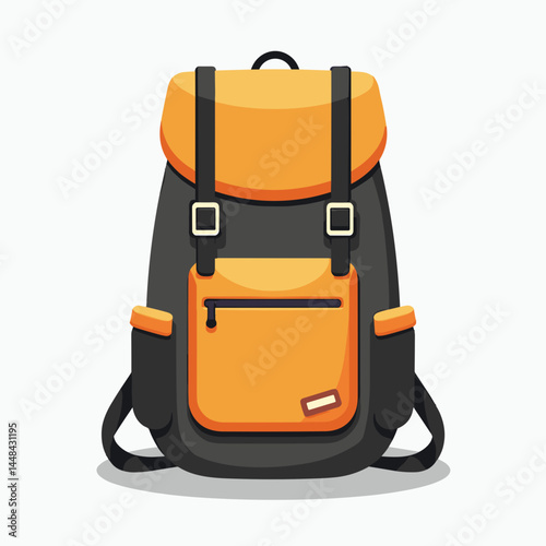 yellow backpack with black straps and orange accents  stock illustration