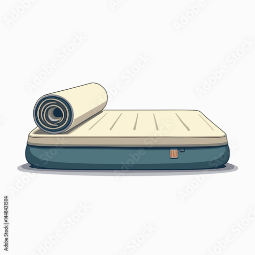 rolled yoga mat on blue blanket