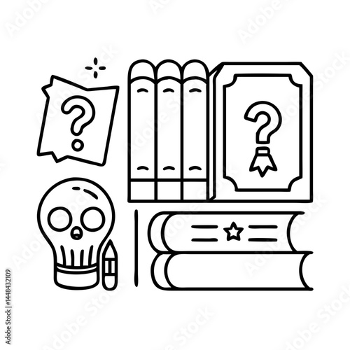 books with different genres mystery fantasy icon