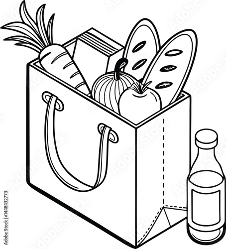 Grocery shopping cart icon vector illustration. Food and drink everyday buying groceries product market shop store 