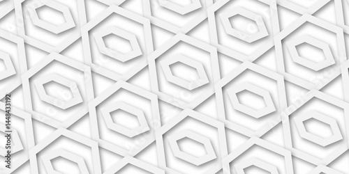 Abstract white vector wallpaper with hexagon grid.3D Futuristic honeycomb mosaic white background. 
