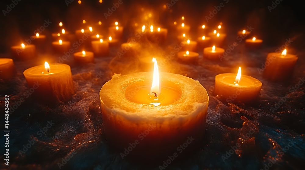 Burning Candles Glow Warmly in Soft Light Creating Ambiance Burning Candles Glow Warmly in Soft Light Creating Ambiance