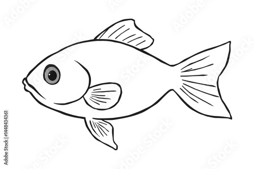 Graceful fish in a simple line drawing - elegant movement captured in a black and white artistic portrayal. Coloring