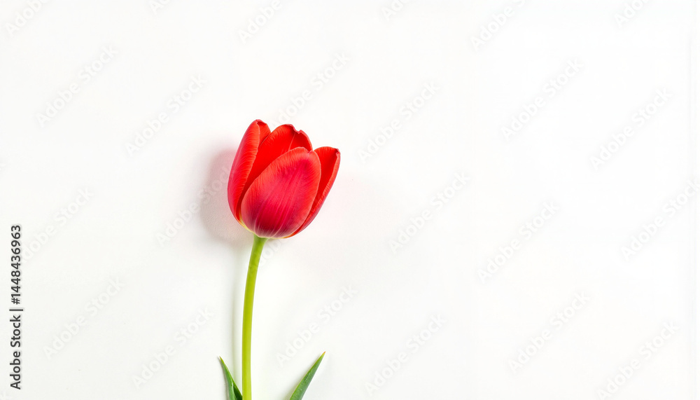 Single red tulip on plain white background, simplicity and beauty Single red tulip on plain white background, simplicity and beauty
