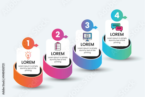 business-infographics-template, Modern infographic design showcasing four distinct steps in a process. Colorful 4-Step Business Process Infographic