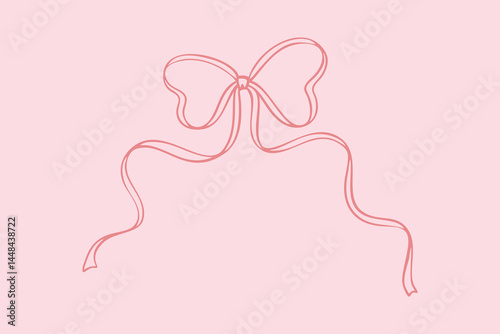 Hand drawn doodle ribbon bow. Cute line art vector vintage illustration. Trendy design element in coquette minimalist style for wedding, Valentines day, birthday party. Present and gift box decoration
